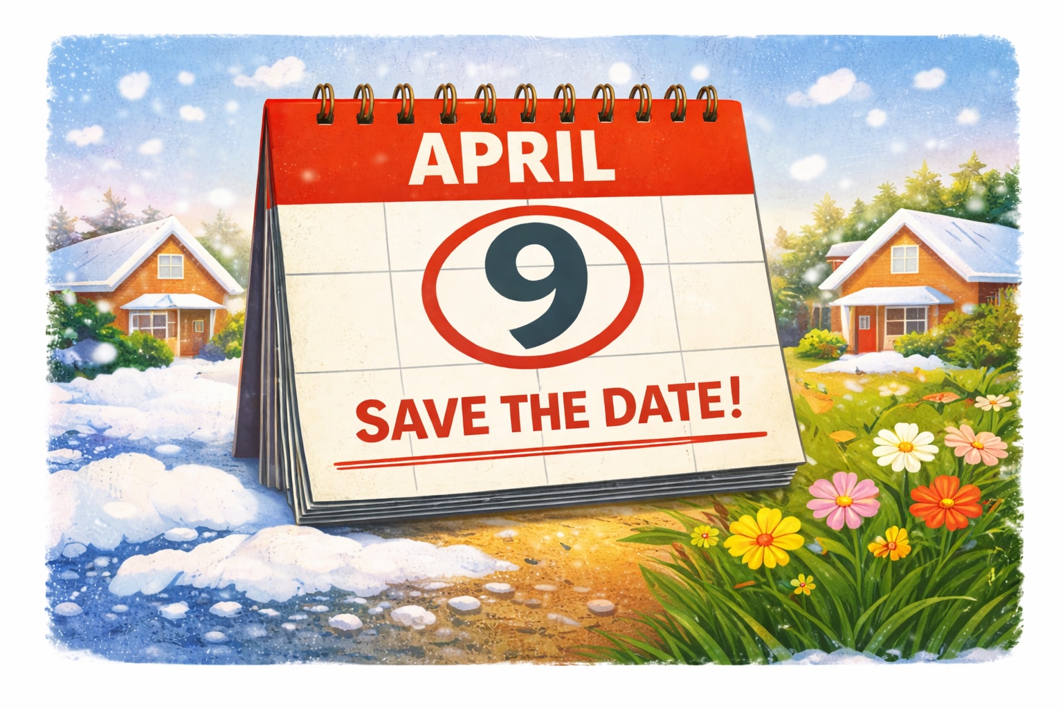 Save the date April 9 illustration